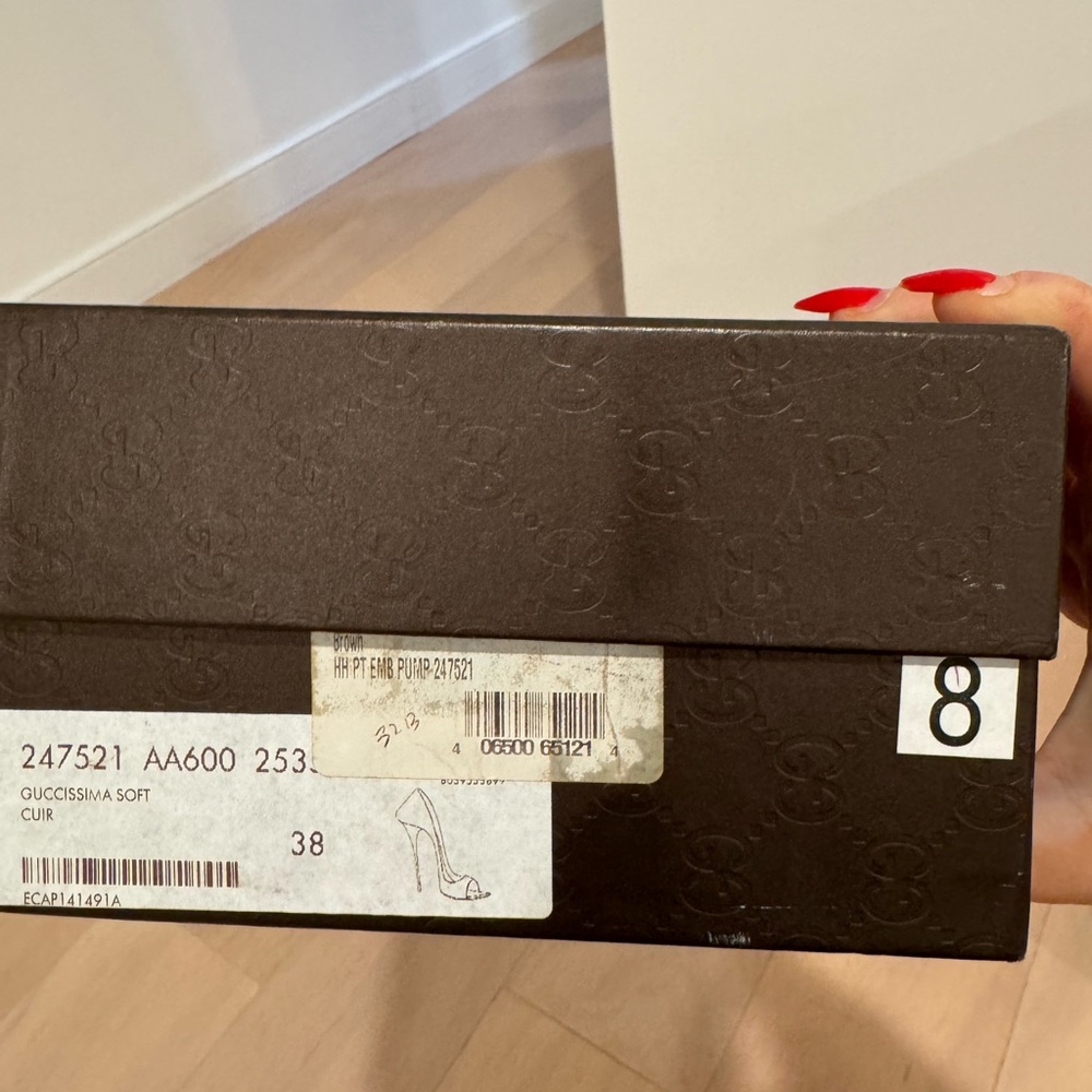 Gucci Guccissima High Heel Peep Toe Leather Pumps - 38 - Picture 9 of 9